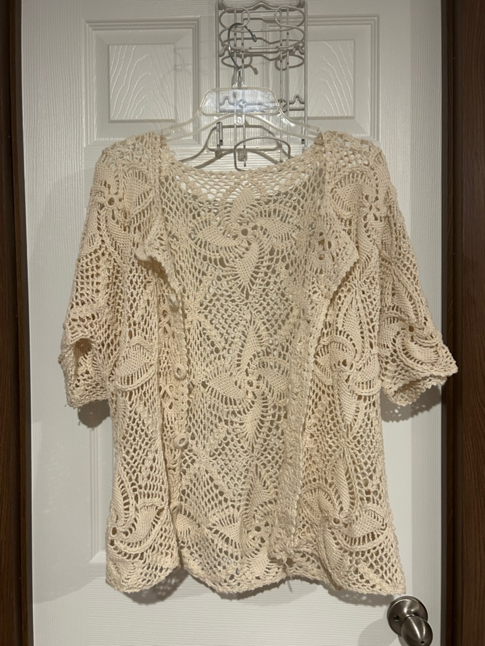 Cream Crochet Openwork Knit Top
